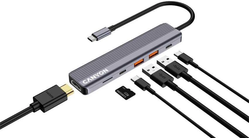 CANYON hub DS-17 6in1 4k USB-C Pilkas