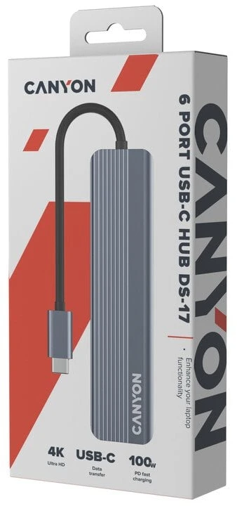 CANYON hub DS-17 6in1 4k USB-C Pilkas