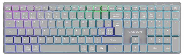 CANYON Belaidė klaviatūra HKB-W11 EN/CS RGB pilkas