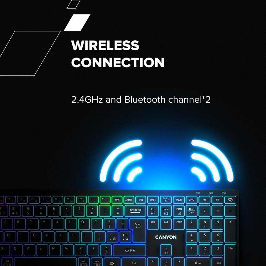 CANYON Belaidė klaviatūra HKB-W11 EN/CS RGB pilkas