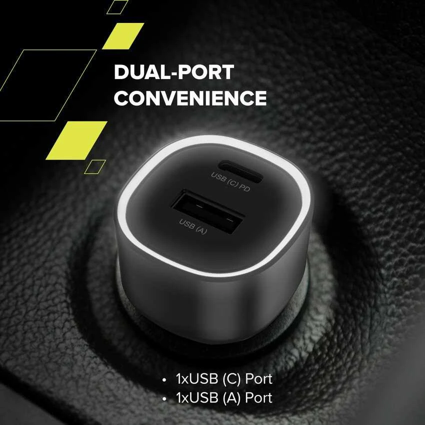 CANYON automobilinis įkroviklis OnDrive 48 PD 48W USB-A+USB-C Juodas