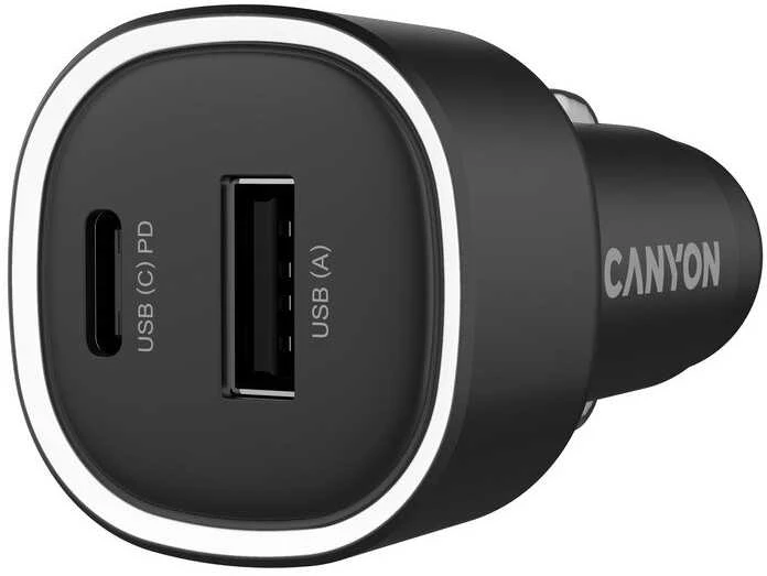 CANYON automobilinis įkroviklis OnDrive 48 PD 48W USB-A+USB-C Juodas