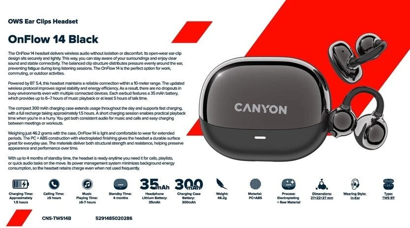 CANYON OWS Ear Clips ausinės OnFlow 14 Juodas