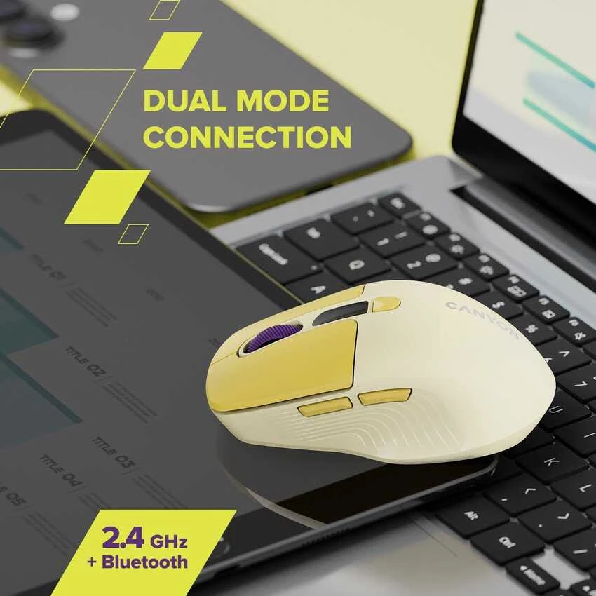 CANYON pelė MW-26 LCD tyli dvigubo režimo belaidė rožinė