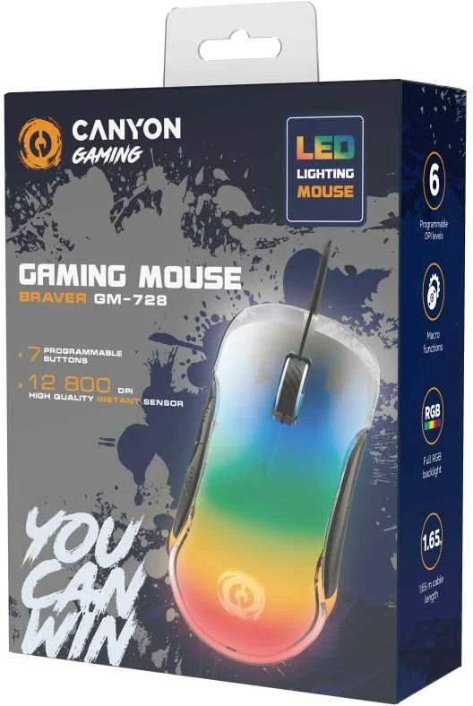 CANYON pelė Braver GM-728 LED Crystal 7buttons su laidu Juodas