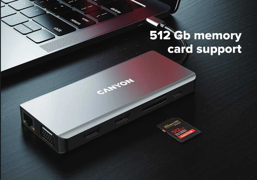 CANYON šakotuvas DS-12 13in1 4k USB-C Tamsiai pilka