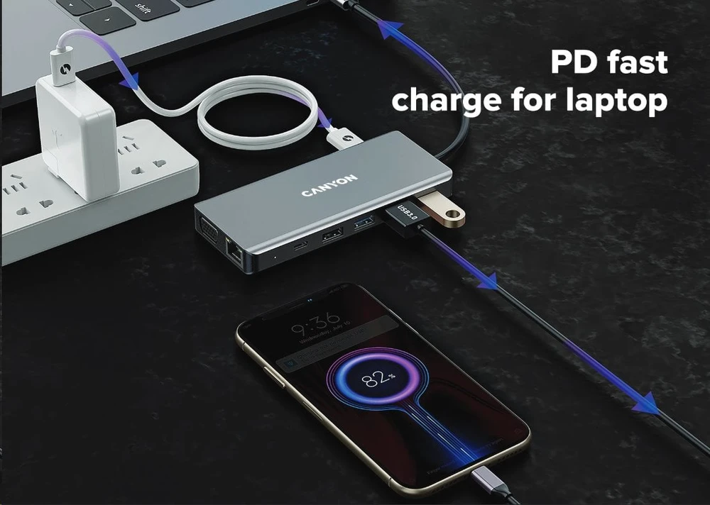 CANYON šakotuvas DS-12 13in1 4k USB-C Tamsiai pilka