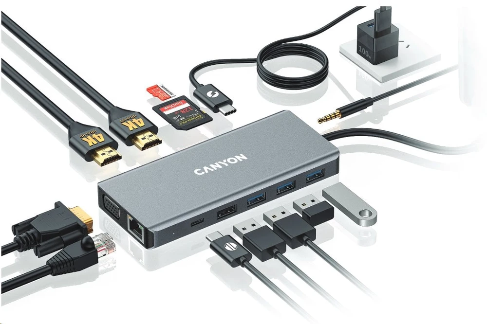 CANYON šakotuvas DS-12 13in1 4k USB-C Tamsiai pilka