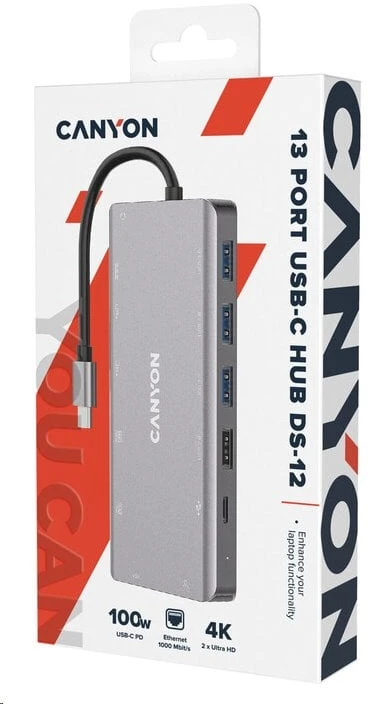 CANYON šakotuvas DS-12 13in1 4k USB-C Tamsiai pilka