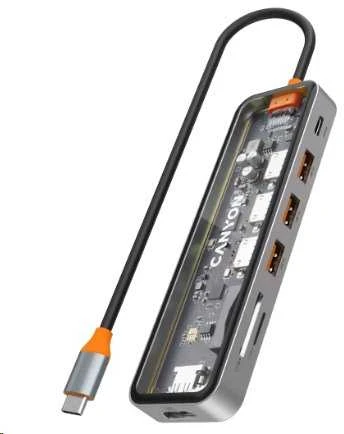 CANYON šakotuvas DS-13 7in1 4k USB-C permatomas erdvės pilkas