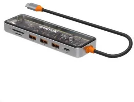 CANYON šakotuvas DS-13 7in1 4k USB-C permatomas erdvės pilkas
