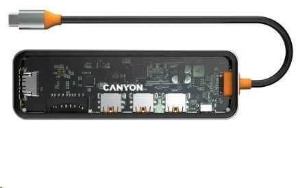 CANYON šakotuvas DS-13 7in1 4k USB-C permatomas erdvės pilkas