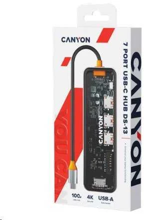CANYON šakotuvas DS-13 7in1 4k USB-C permatomas erdvės pilkas
