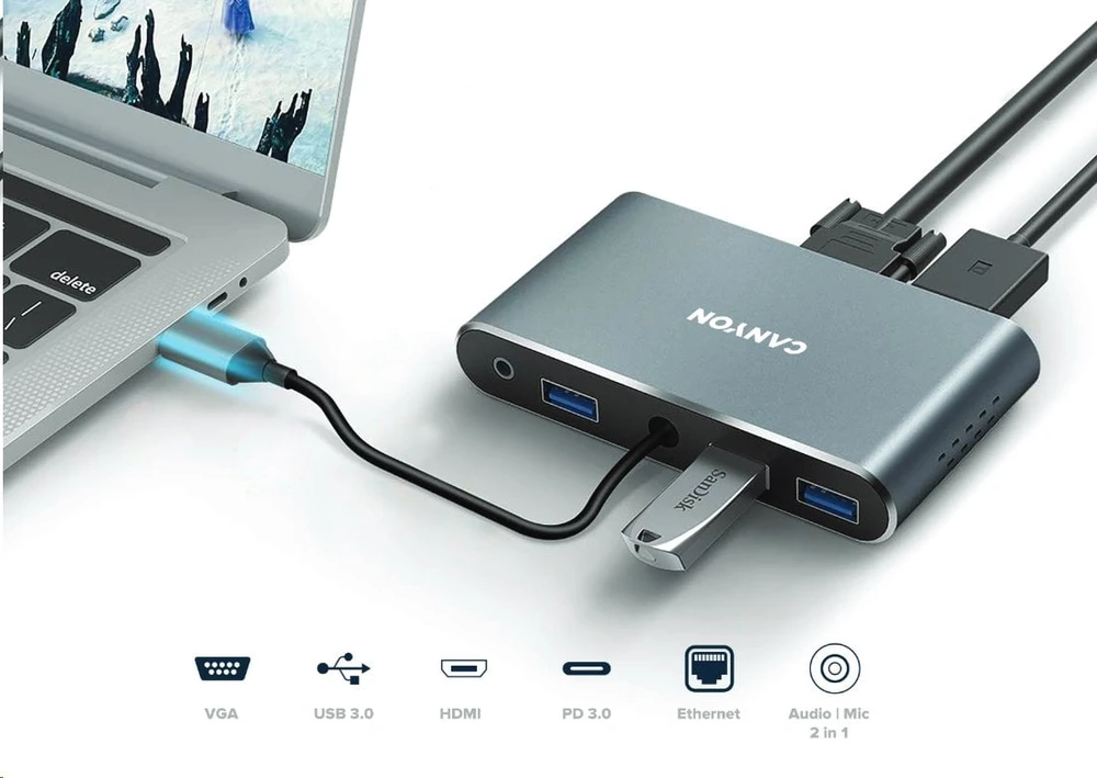 CANYON hub DS-14 8in1 4k USB-C Dark Pilkas