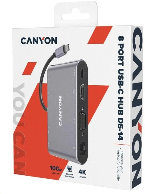 CANYON hub DS-14 8in1 4k USB-C Dark Pilkas