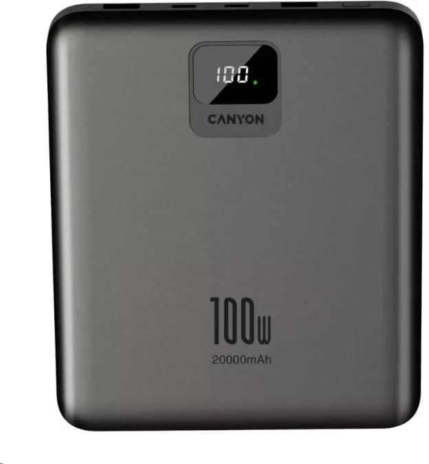 Canyon Powerbank PB-2008 LED 20000 mAh PD100W QC3.0 tamsiai pilka