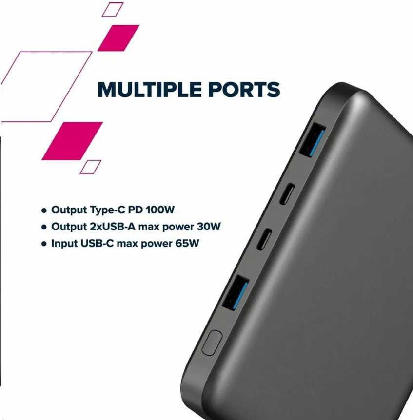 Canyon Powerbank PB-2008 LED 20000 mAh PD100W QC3.0 tamsiai pilka