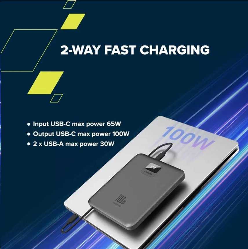 Canyon Powerbank PB-2008 LED 20000 mAh PD100W QC3.0 tamsiai pilka