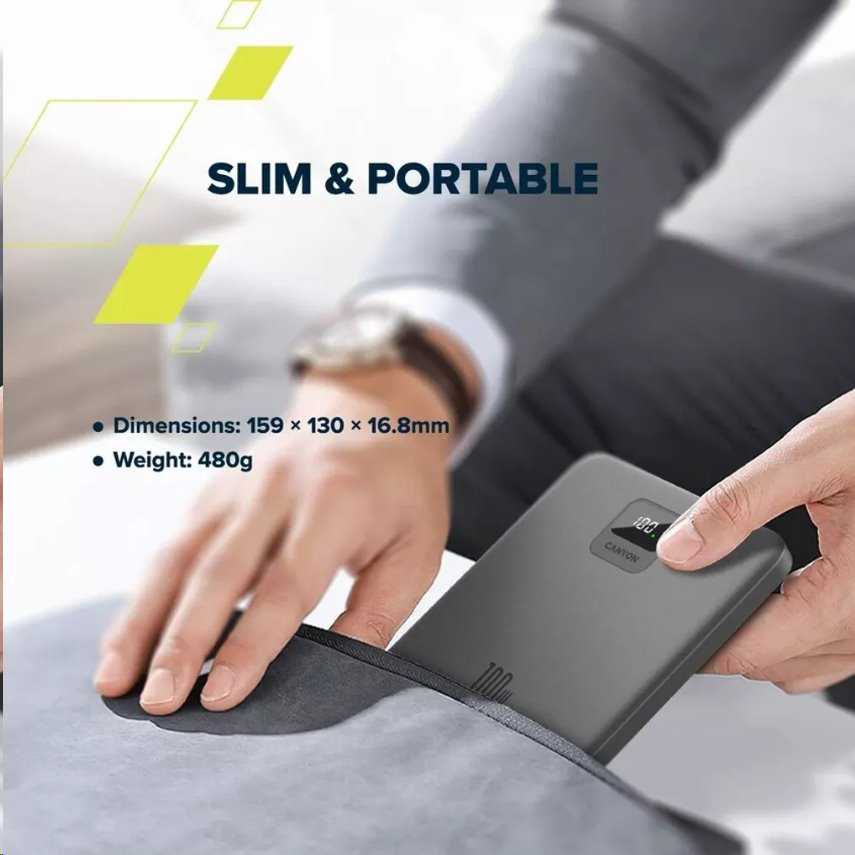 Canyon Powerbank PB-2008 LED 20000 mAh PD100W QC3.0 tamsiai pilka