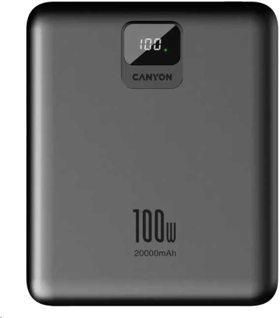 Canyon Powerbank PB-2008 LED 20000 mAh PD100W QC3.0 tamsiai pilka