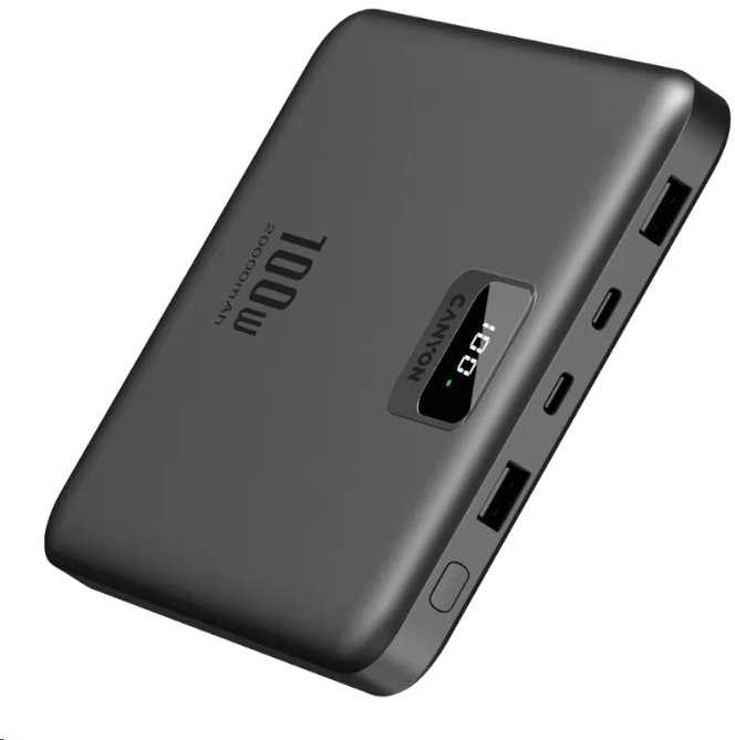 Canyon Powerbank PB-2008 LED 20000 mAh PD100W QC3.0 tamsiai pilka