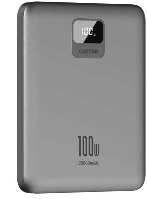 Canyon Powerbank PB-2008 LED 20000 mAh PD100W QC3.0 tamsiai pilka