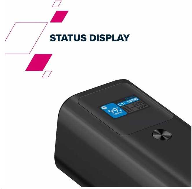 CANYON maitinimo blokas PB-2010 TFT 27000 mAh 97,2Wh PD140W QC 3.0 Tamsiai pilka
