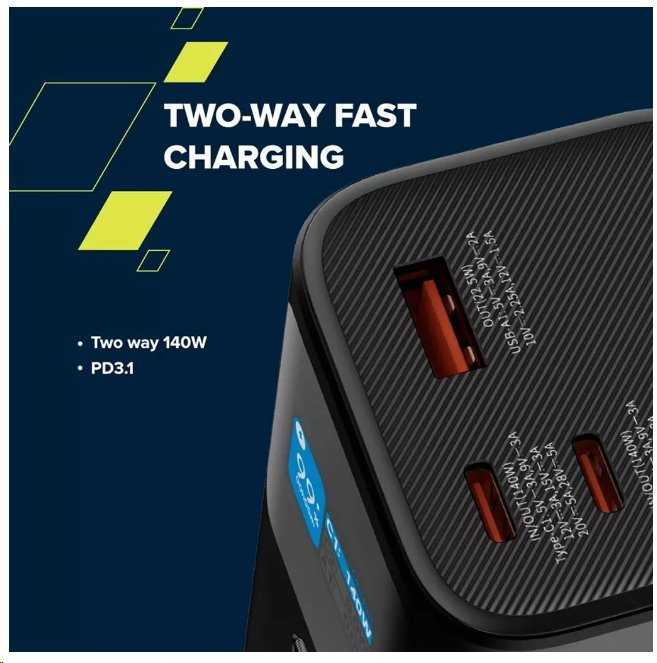 CANYON maitinimo blokas PB-2010 TFT 27000 mAh 97,2Wh PD140W QC 3.0 Tamsiai pilka