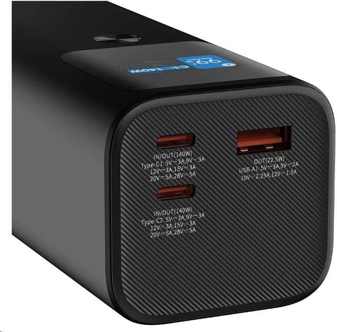 CANYON maitinimo blokas PB-2010 TFT 27000 mAh 97,2Wh PD140W QC 3.0 Tamsiai pilka