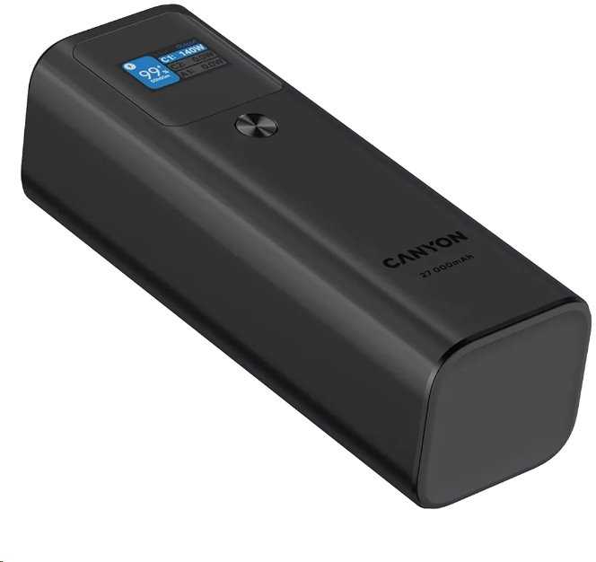 CANYON maitinimo blokas PB-2010 TFT 27000 mAh 97,2Wh PD140W QC 3.0 Tamsiai pilka