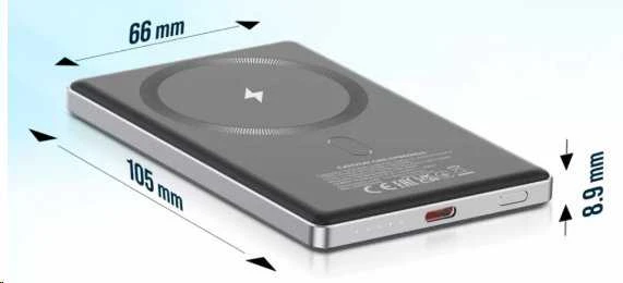 CANYON maitinimo blokas OnPower 505 plonas magnetinis 5000 mAh PD20W tamsiai pilkas