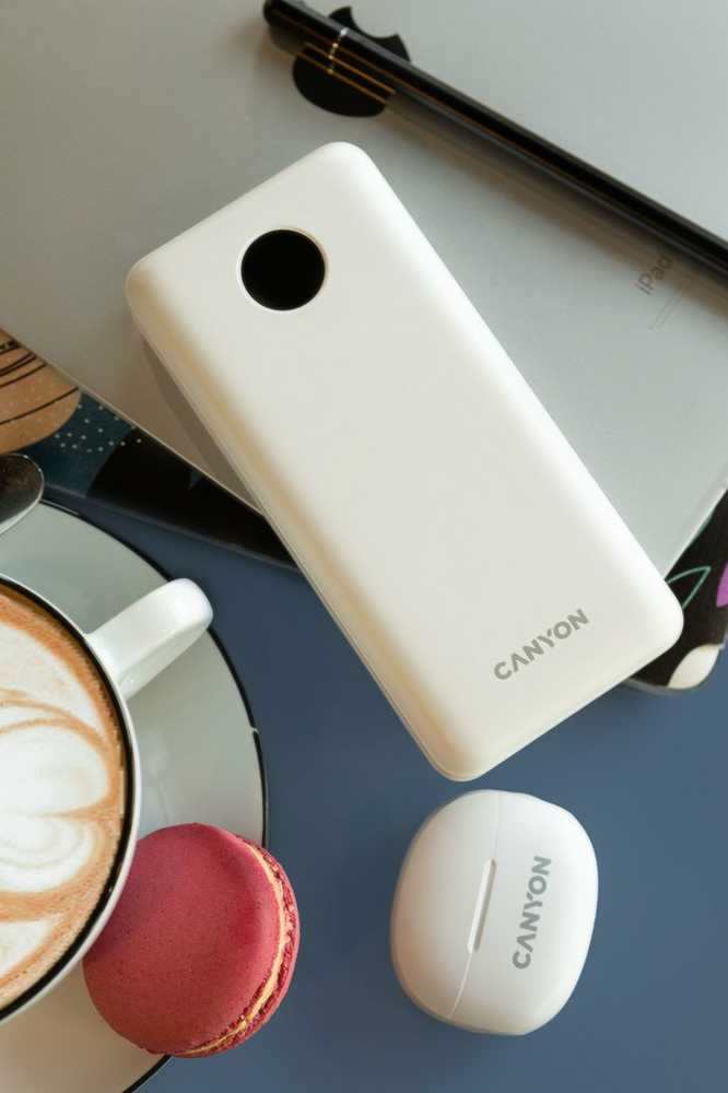 CANYON maitinimo blokas PB-2002 LED 20000 mAh PD 20W QC 3.0 baltas