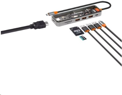 CANYON šakotuvas DS-13 7in1 4k USB-C permatomas erdvės pilkas