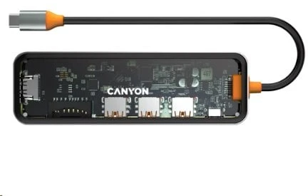 CANYON šakotuvas DS-13 7in1 4k USB-C permatomas erdvės pilkas