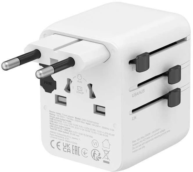 CANYON kelioninis adapteris OnTour 20 ES/JK/JAV/Australijos 20 W, baltas
