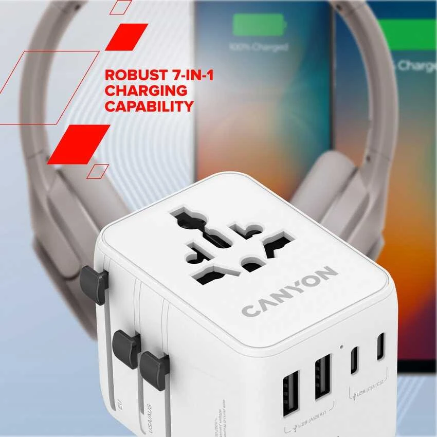 CANYON kelioninis adapteris OnTour 70 EU/JK/JAV/Australija 70W, baltas