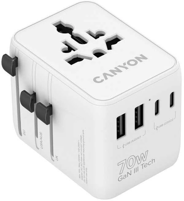CANYON kelioninis adapteris OnTour 70 EU/JK/JAV/Australija 70W, baltas