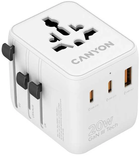 CANYON kelioninis adapteris OnTour 20 ES/JK/JAV/Australijos 20 W, baltas