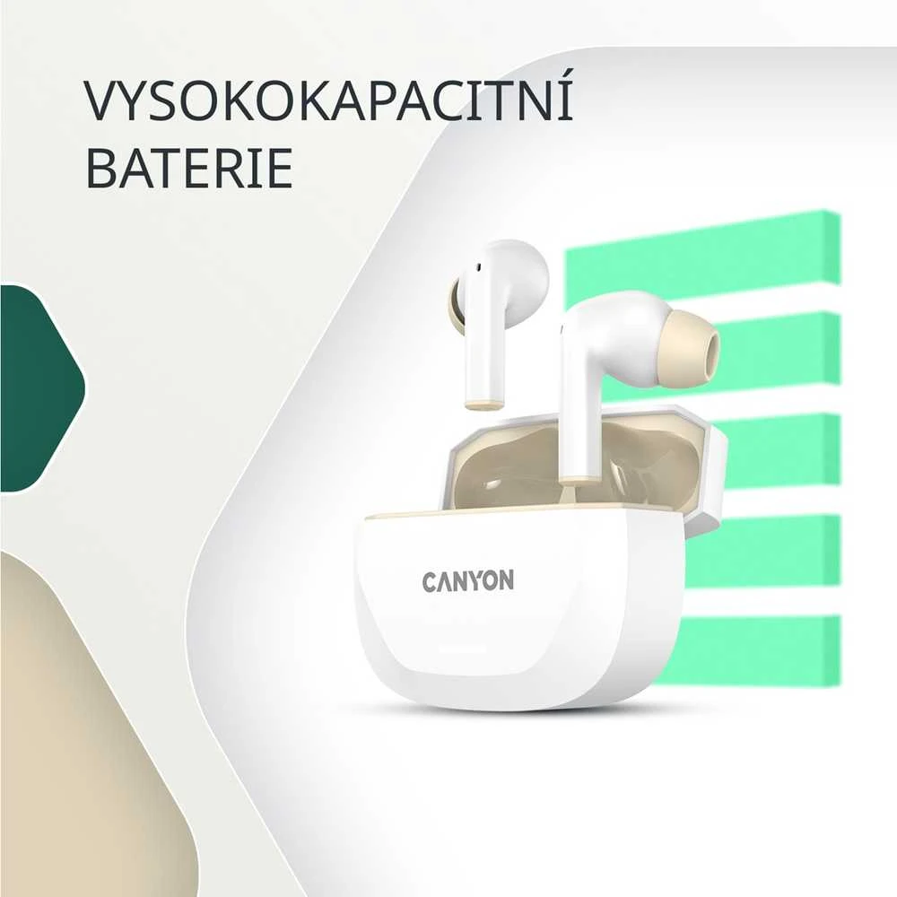 CANYON ausinės HEXAGON 7 TWS ANC+ENC belaidis įkrovimas baltas smėlio spalvos
