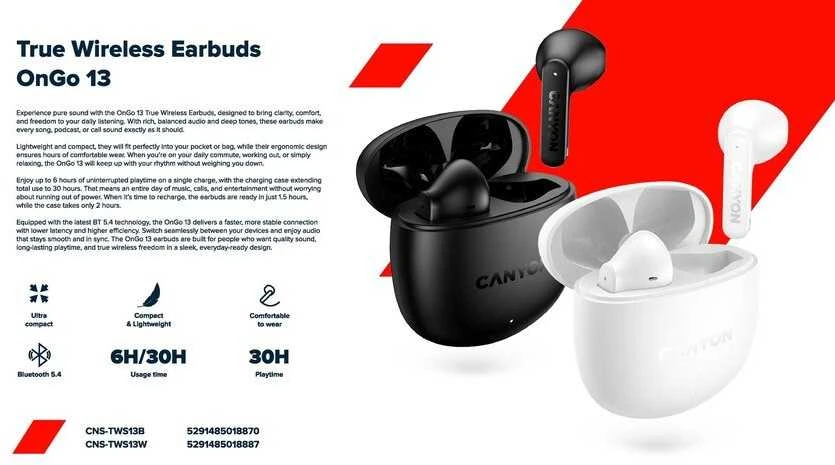 CANYON TWS ausinės OnGo 13 Semi-į ausis įkišamos Juodas