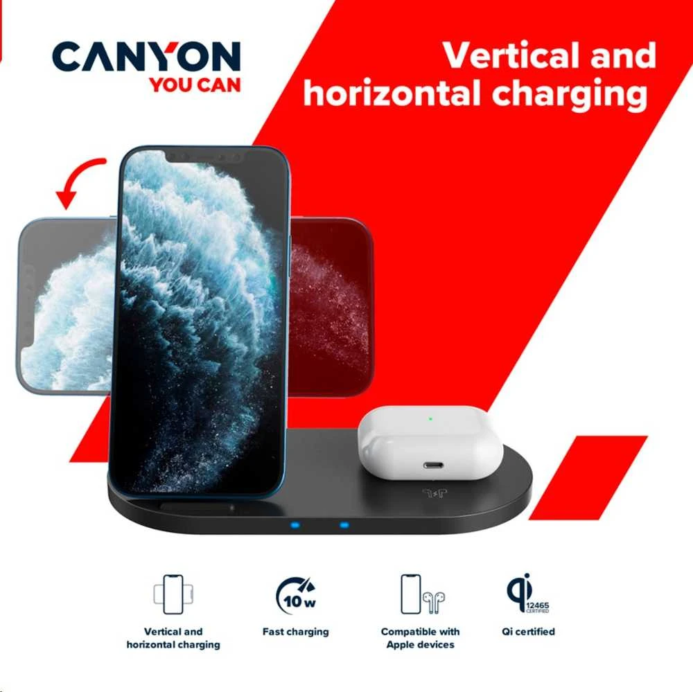 CANYON belaidis įkroviklis WS-202 10W 2in1 Juodas
