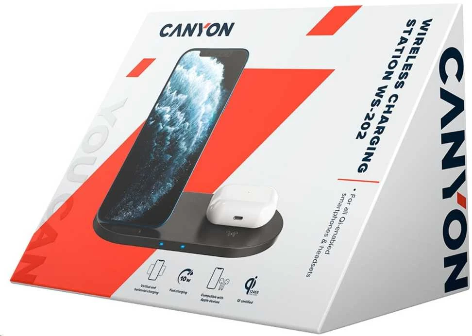 CANYON belaidis įkroviklis WS-202 10W 2in1 Juodas