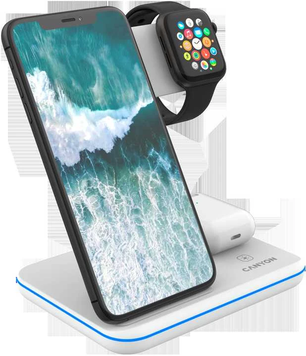 Universalus Belaidis įkroviklis Canyon 3in1 Wireless Charger WS-303, tinka vienu metu įkrauti Apple Watch, iPhone ir Airpods