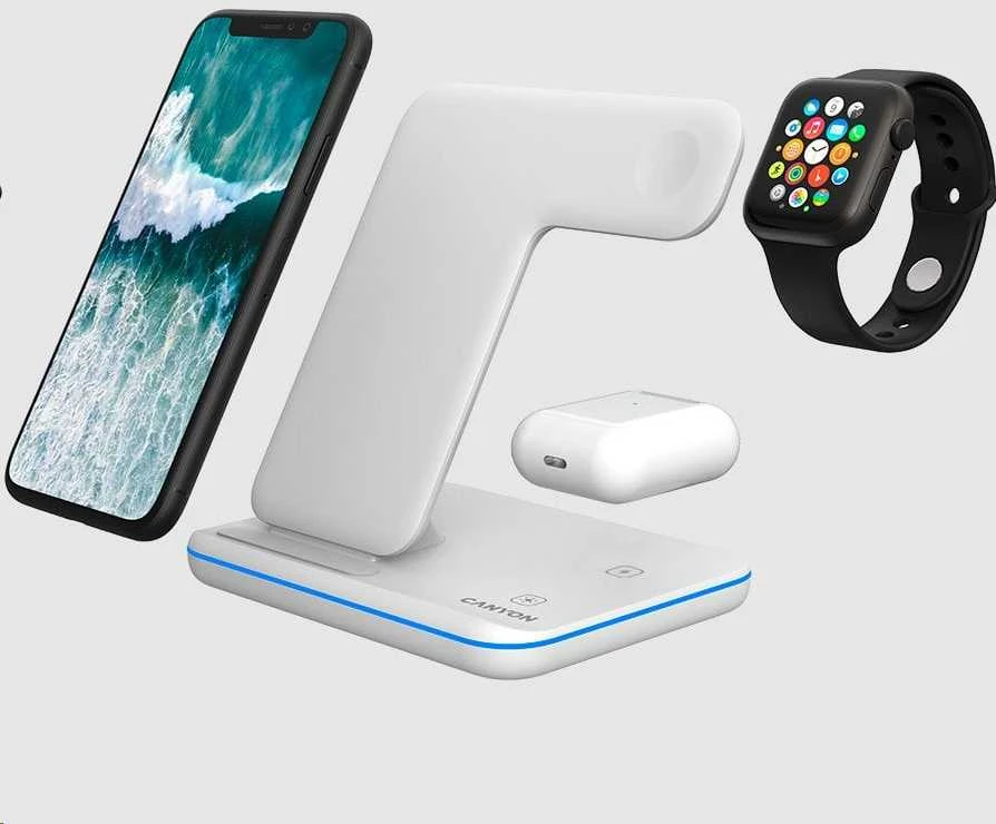 Universalus Belaidis įkroviklis Canyon 3in1 Wireless Charger WS-303, tinka vienu metu įkrauti Apple Watch, iPhone ir Airpods