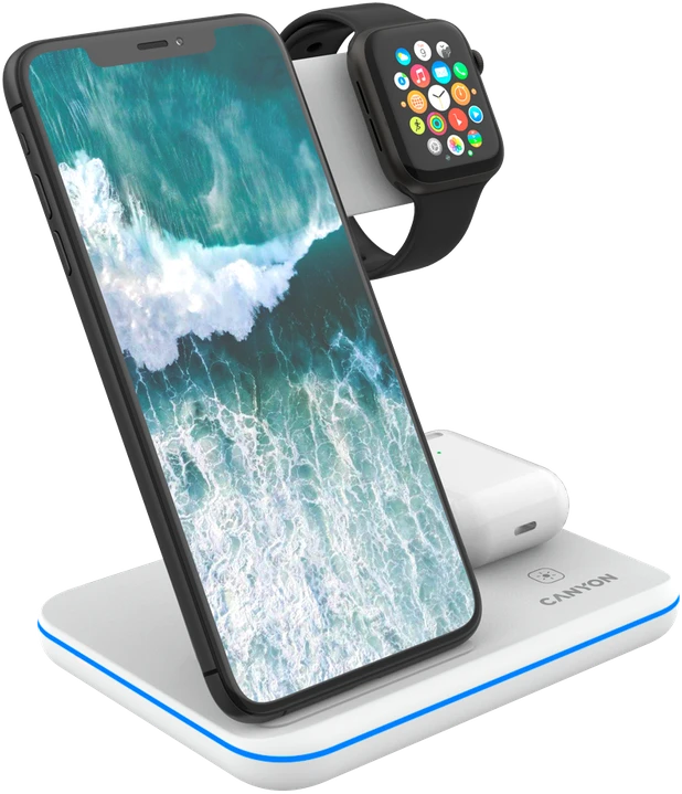 Universalus Belaidis įkroviklis Canyon 3in1 Wireless Charger WS-303, tinka vienu metu įkrauti Apple Watch, iPhone ir Airpods