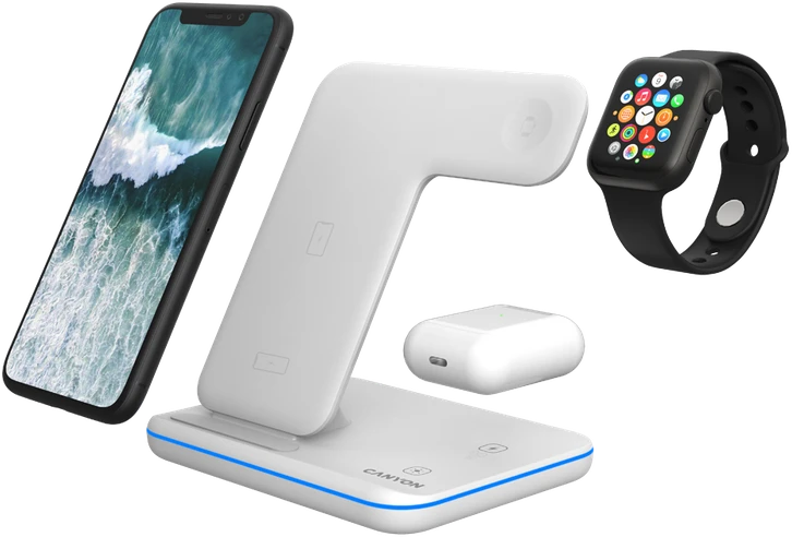 Universalus Belaidis įkroviklis Canyon 3in1 Wireless Charger WS-303, tinka vienu metu įkrauti Apple Watch, iPhone ir Airpods