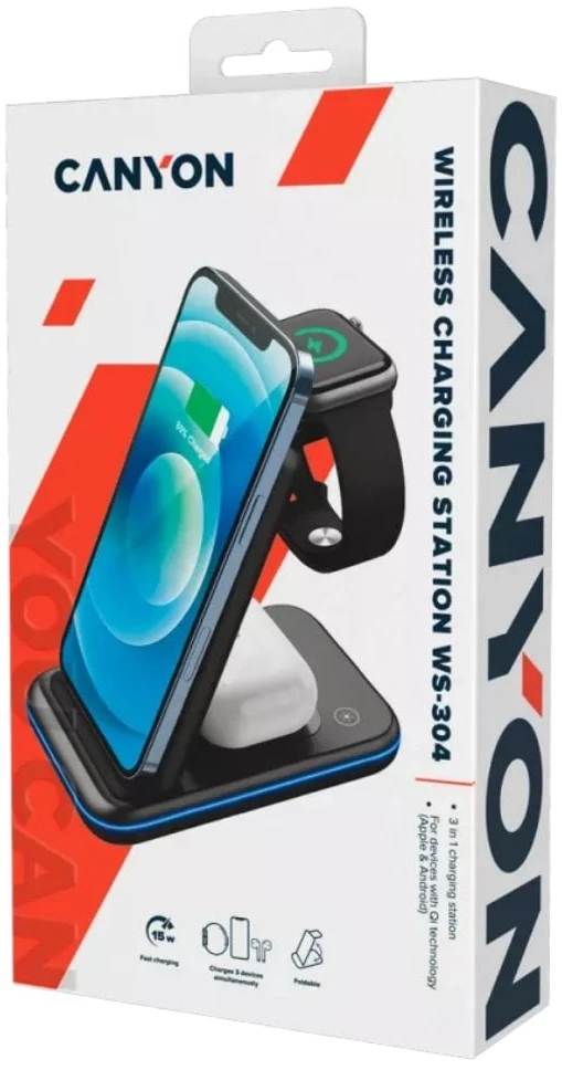 CANYON belaidis įkroviklis WS-304 15W 3in1 Mėlyna