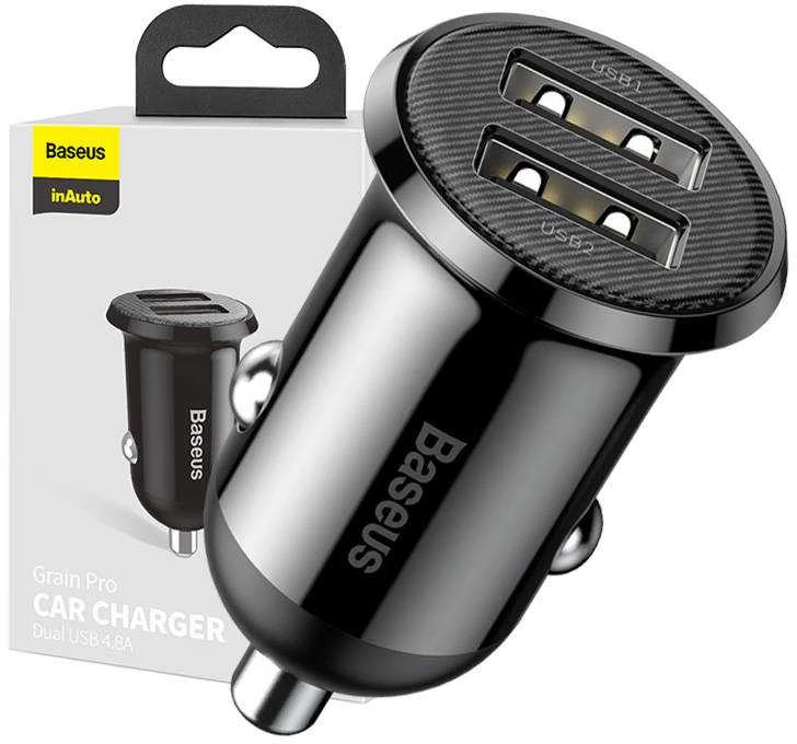 Automobilinis įkroviklis Baseus Grain Pro 2x USB 4.8A - Juodas