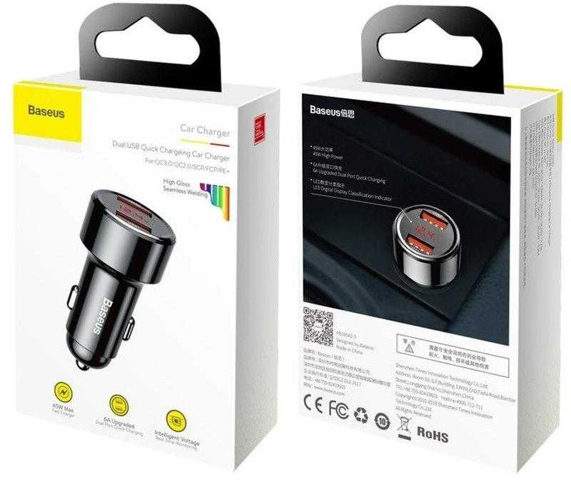 Baseus Magic automobilinis įkroviklis 2x USB QC 3.0 45W - Juodas