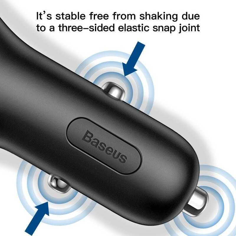 Baseus Automobilinis įkroviklis 12-24V 2xUSB 3.4A su lizdu cigarečių pridegėjui, juodas